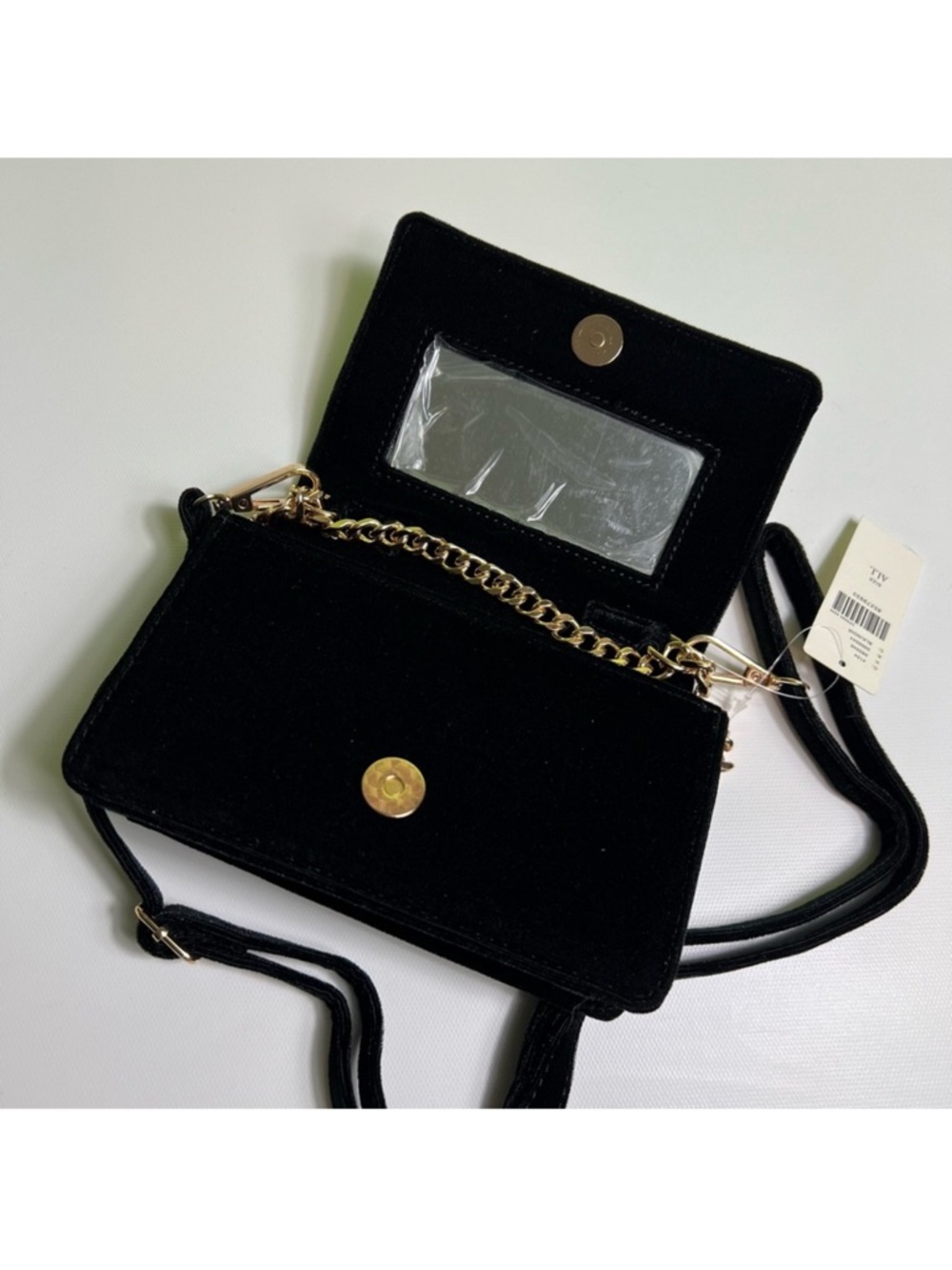 Anthropologie black velvet mini purse gold tone chain NWT - Picture 7 of 10